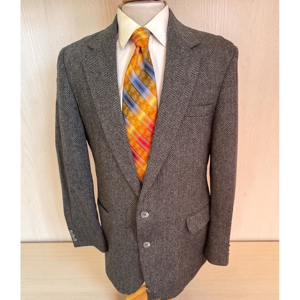 Vintage Haggar Sz 42R Gray Herringbone‎ Tweed Jacket Wool Blazer Sport Coat